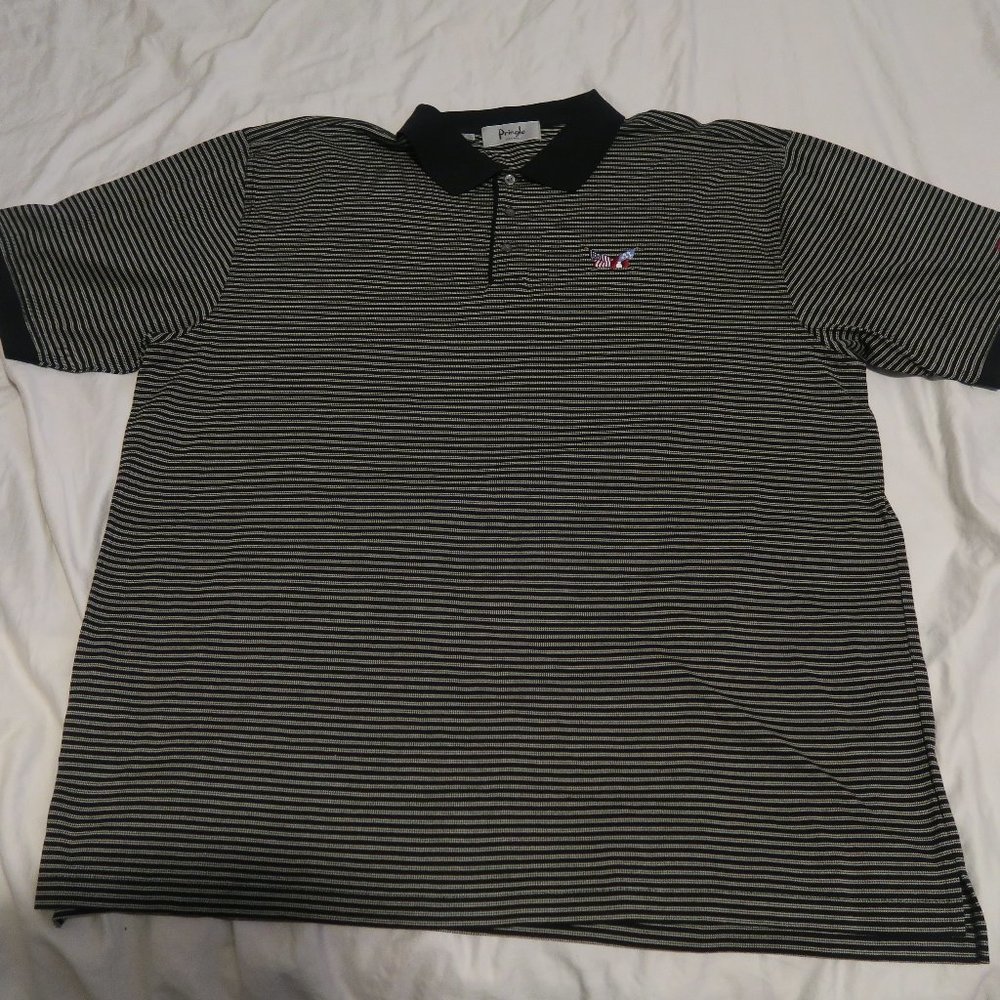 Pringle of Scotland Striped Golf Polo Black Men's XL Secession Golf Club Flags